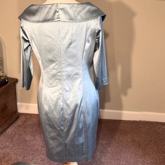 Elegant Kay Unger Steel Blue Satin Long Sleeve Dress Size 16W - Picture 11 of 11
